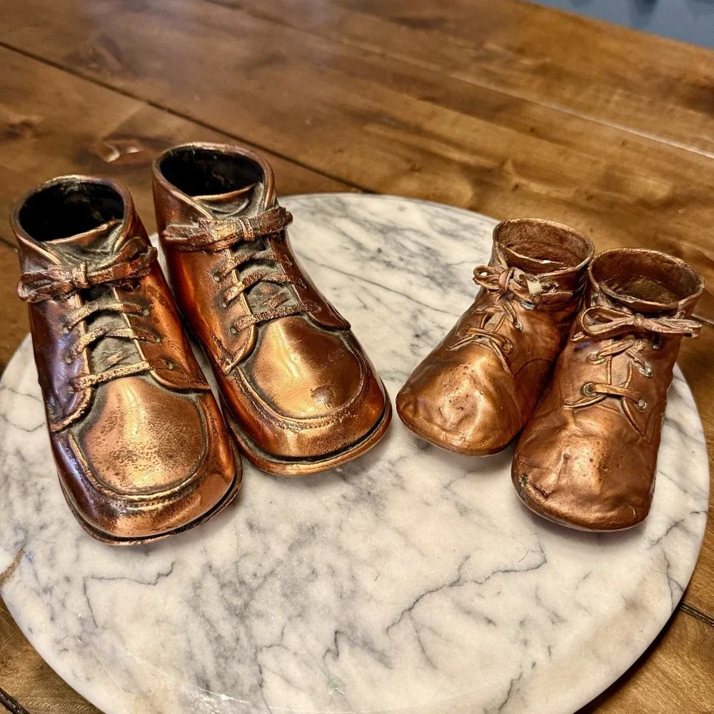2 Pair VTG 50s MCM Bronze Coated Leather Copper Baby Toddler Shoes Laces